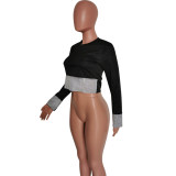 Women Rhinestone Solid Long Sleeve T-Shirt Sparkly Basic Top Party Clubwear