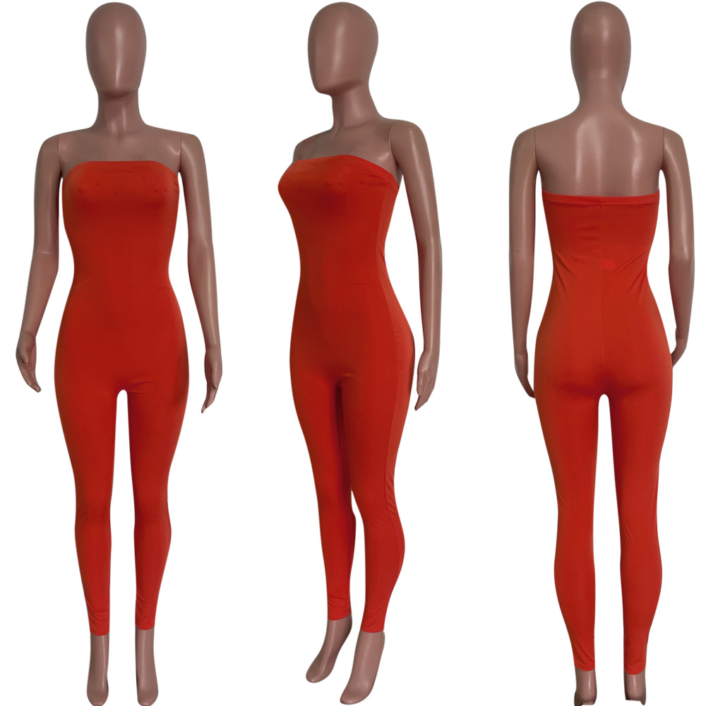 Solid Tight Fit Jumpsuit for Spring/Summer Club Wear