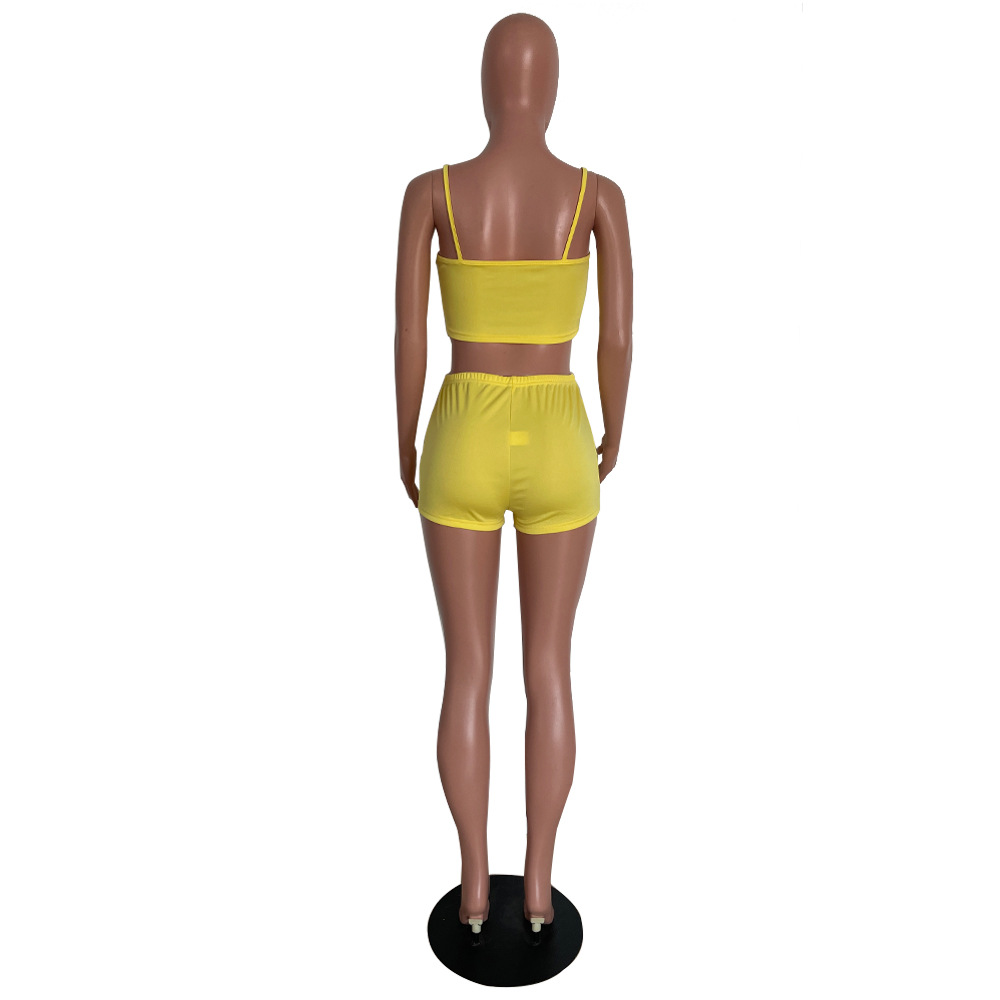 Lace-Up Patchwork Camisole & Pants Two-Piece Club Set