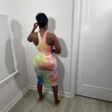 Women Summer Tie Dye Print Sleeveless Dress Beach Vacation Dress