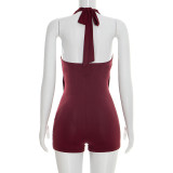 Women Spring Solid Sexy Hooded Halter Neck Jumpsuit Streetwear Club Outfit