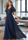Women Vintage Chiffon Lace Sequin V Neck Wedding Evening Dress Formal Gown（Processing time need 3-6 days）