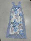 Women French Sexy Lace Patchwork Print Holidays Irregular Slit Hollow-Out Strap Dress