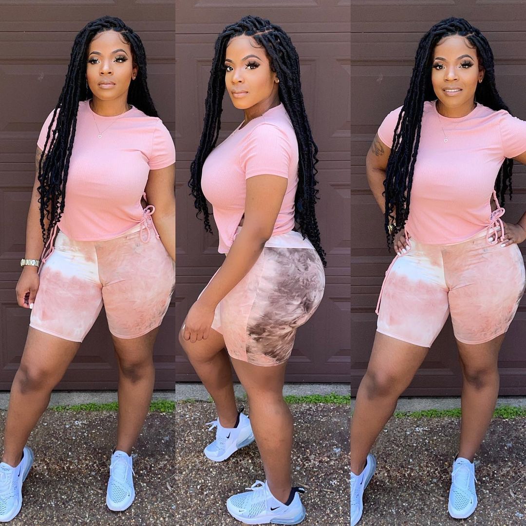 Printed Drawstring T-Shirt & Shorts Two-Piece Lounge Set