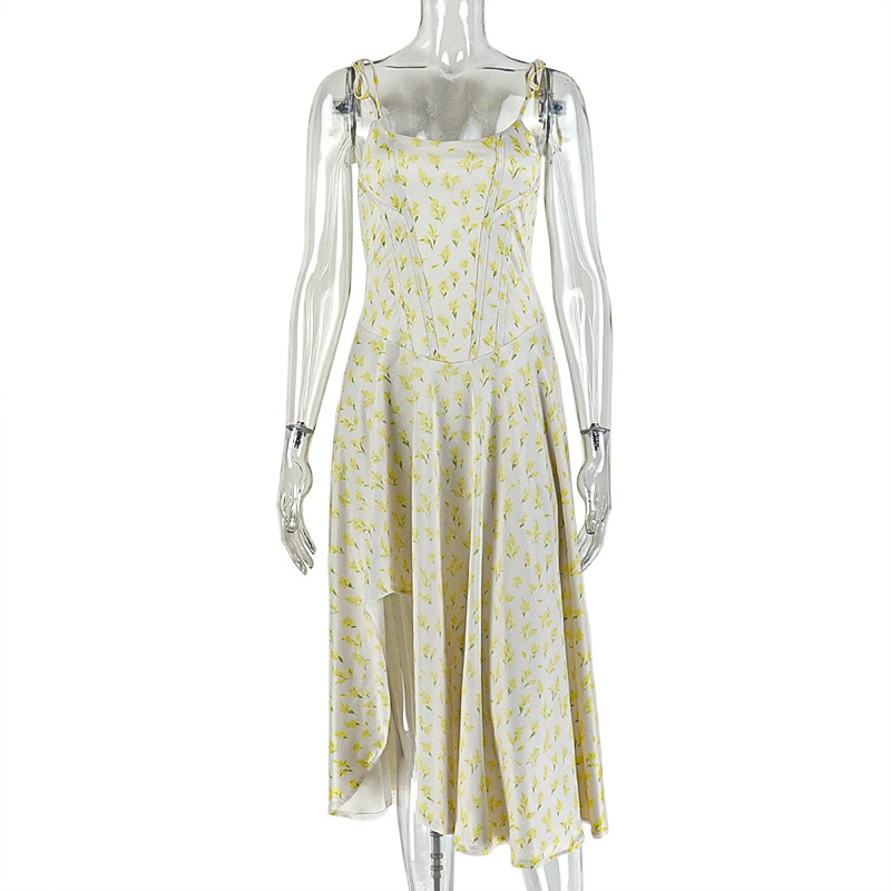 Printed Backless Sleeveless Strapless Summer Dress