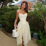 Women Printed Backless Sleeveless Strapless Dress