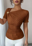 Women Sexy Asymmetrical Neckline Metallic Short-Sleeve T-Shirt