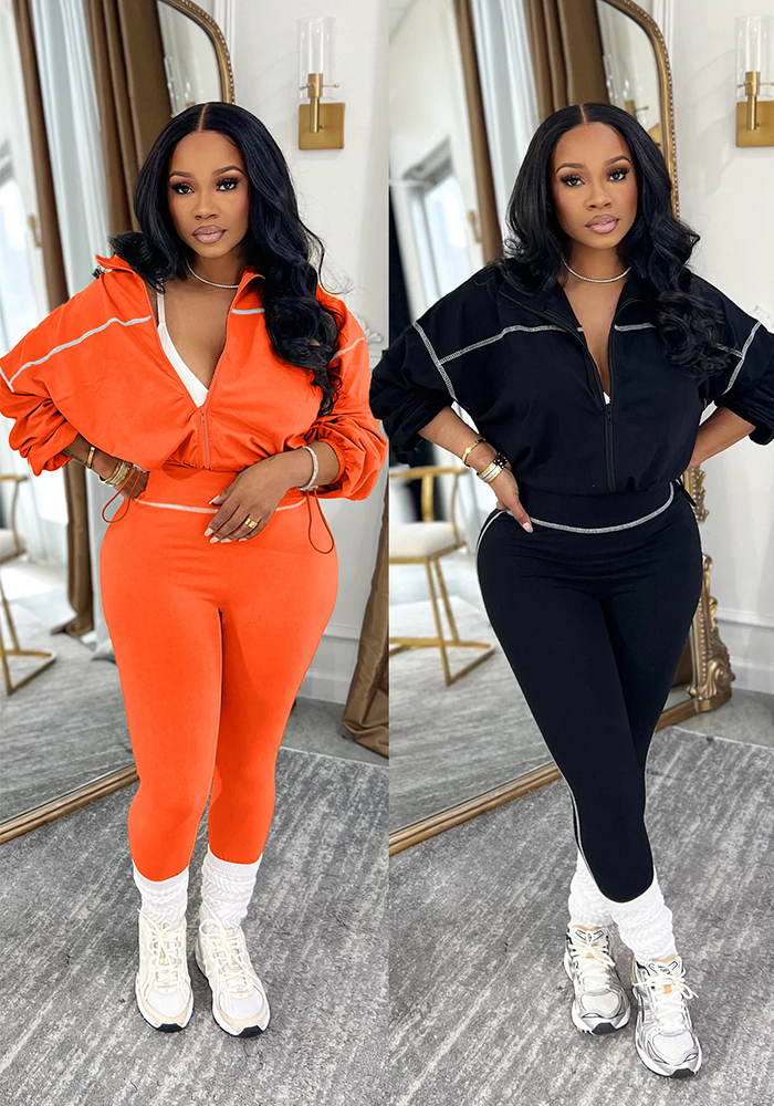 Long-Sleeve Zipper Top & Pants Two-Piece Casual Set