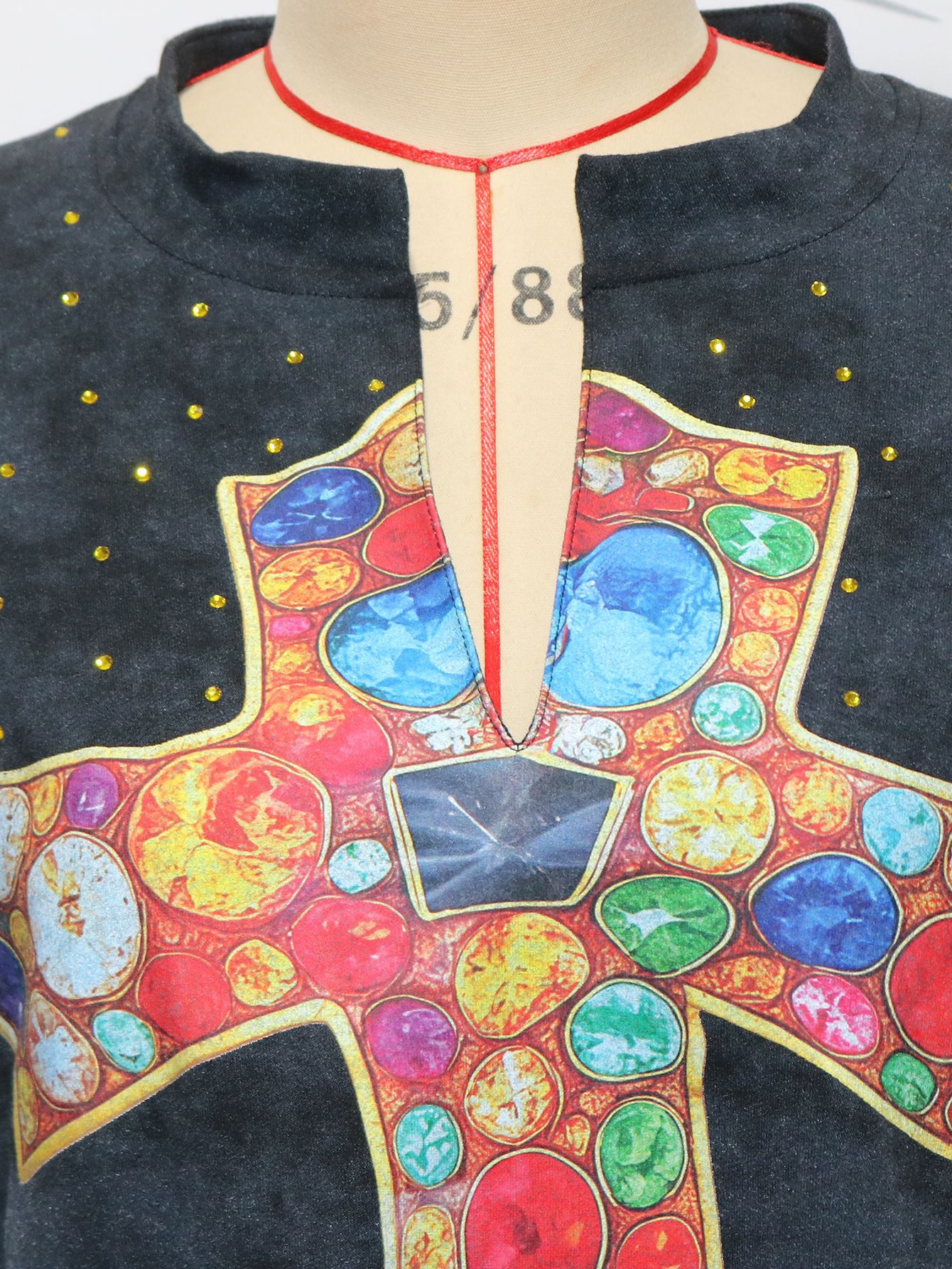 Washed Oversized Cross Print Rhinestone T-Shirt