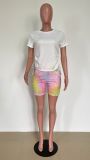 Women Summer Printed Drawstring Casual T-Shirt Shorts Two Piece Set Lounge Wear Outfit