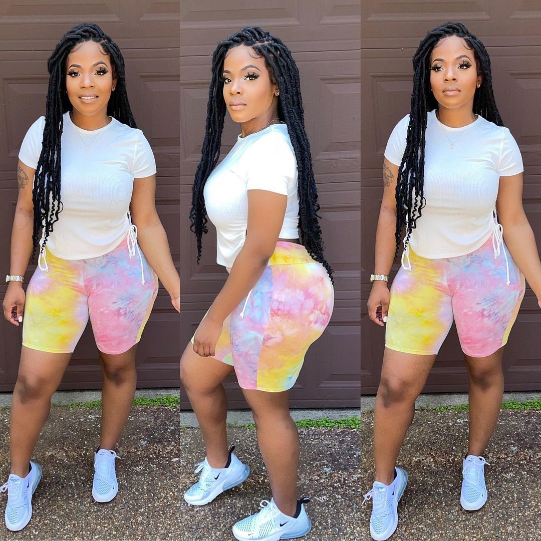 Printed Drawstring T-Shirt & Shorts Two-Piece Lounge Set
