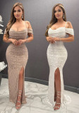Women Sexy Spaghetti Strap Slit Party Dress Sleeveless Maxi Dress