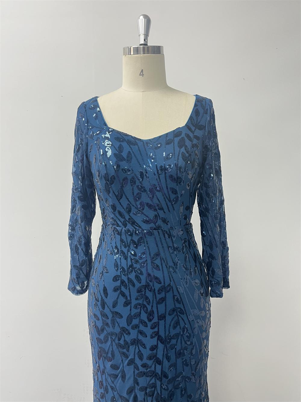 Sequin Round Neck Half Sleeve Mermaid Evening Gown