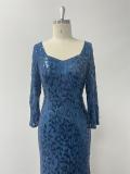 Women Spring Summer Sequin Round Neck Half Sleeve Mermaid Evening Gown Formal Party Dress