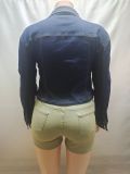 Women Casual Turndown Collar Long-Sleeved Denim Jacket