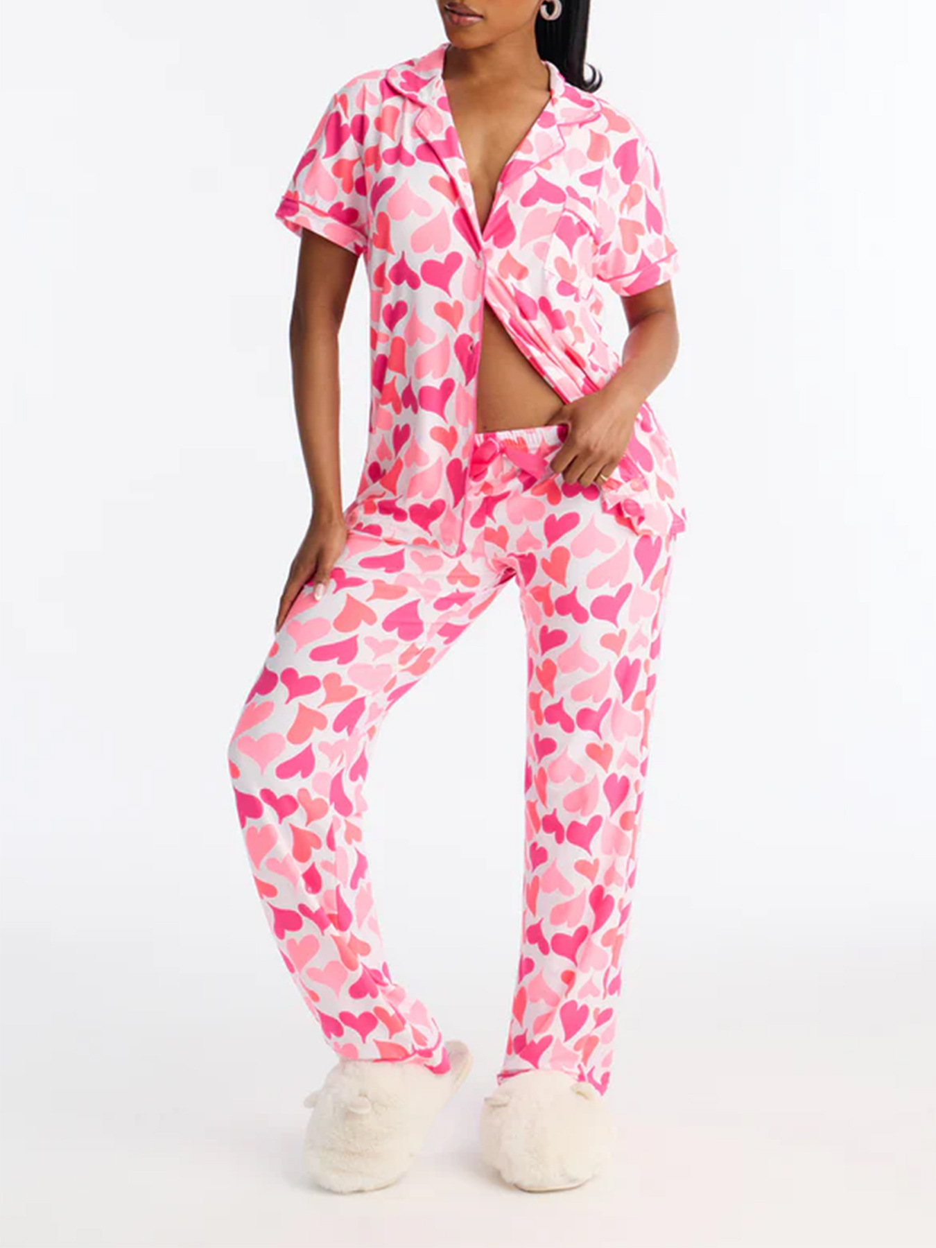 Printed Short-Sleeve Top & Pants Pajama Two-Piece Set