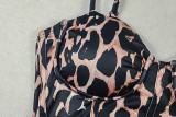 Women Elegant Slit Irregular Backless Strapless Leopard Print Braided Dress