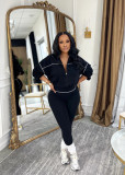 Women Casual Long-Sleeve Zipper Top and Pant Two-Piece Set