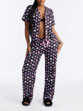 Women Casual Printed Short-Sleeved Top and Pants Pajama Two-Piece Set