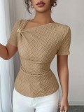 Women Sexy Asymmetrical Neckline Metallic Short-Sleeve T-Shirt