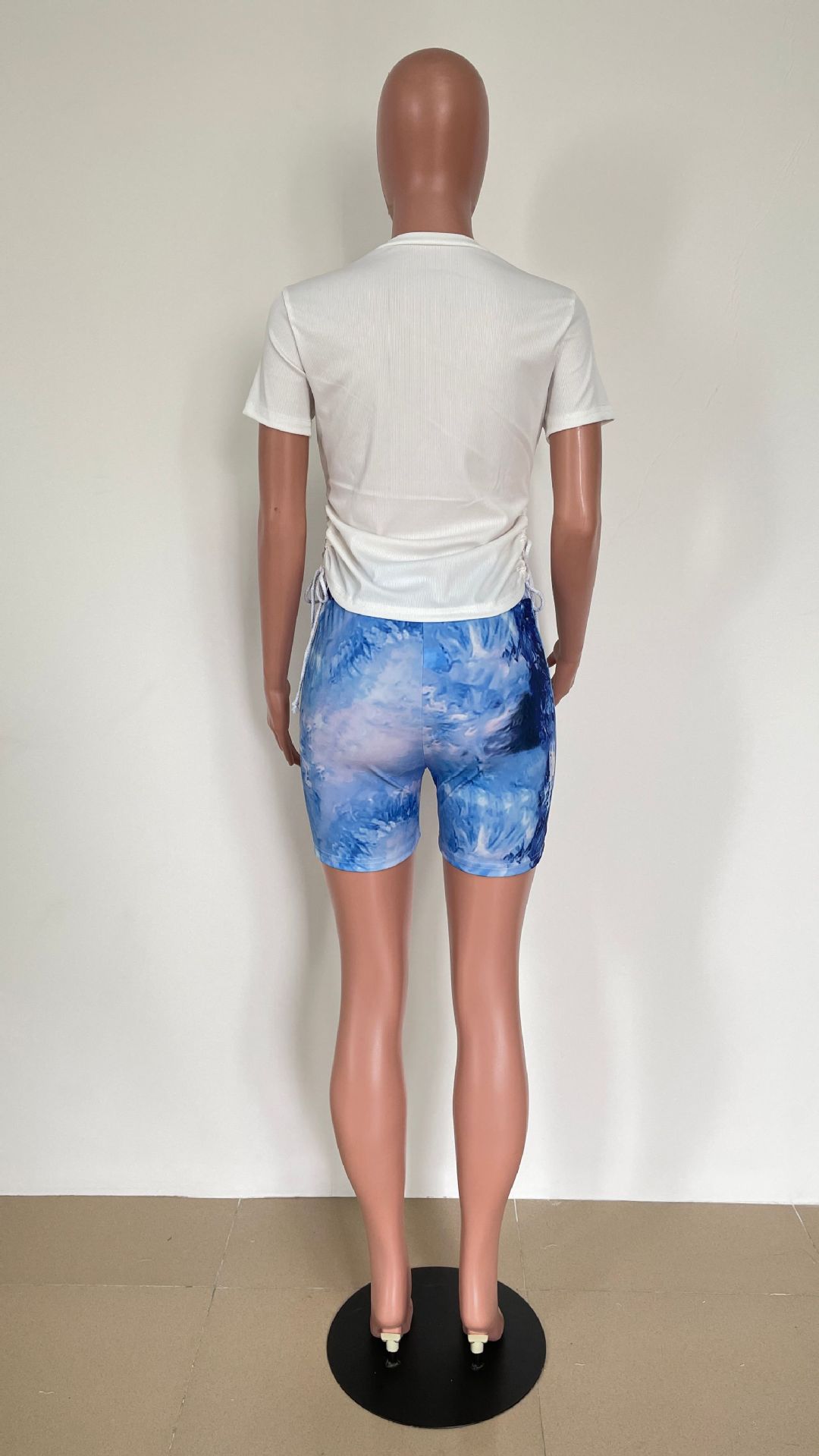 Printed Drawstring T-Shirt & Shorts Two-Piece Lounge Set