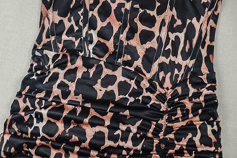 Slit Irregular Backless Strapless Leopard Print Braided Dress