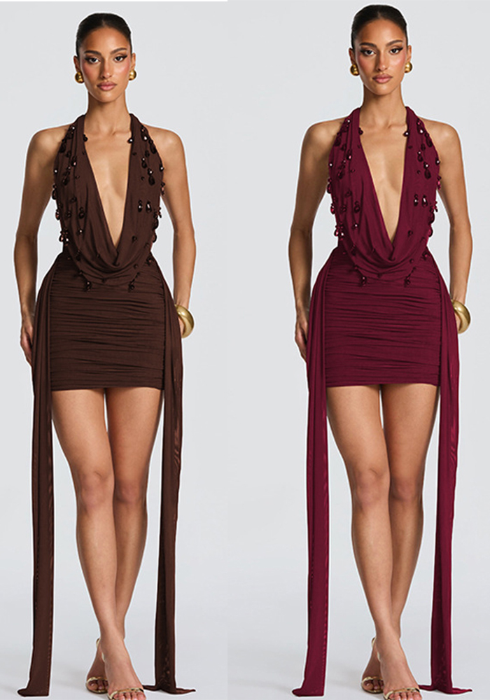 V-Neck Halter Backless Bodycon Dress for Spring & Summer