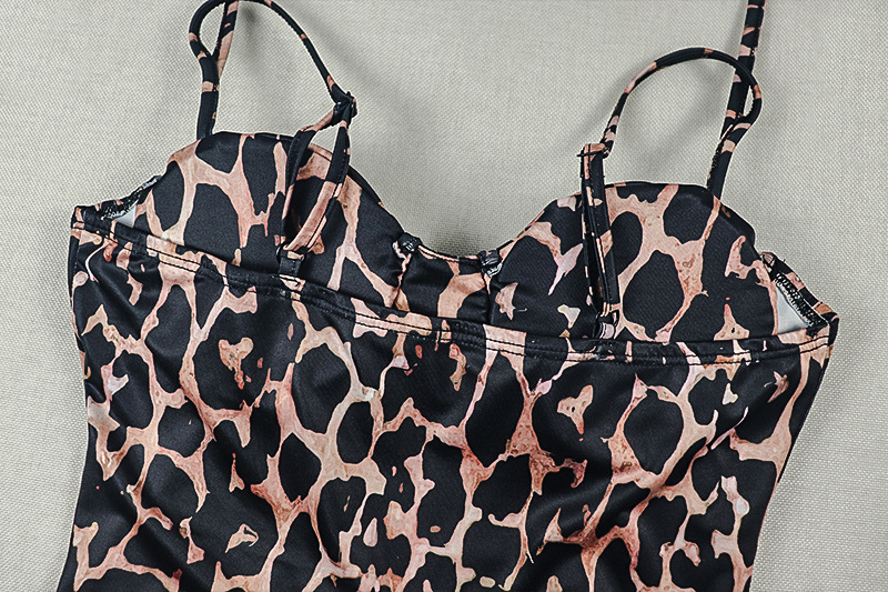 Slit Irregular Backless Strapless Leopard Print Braided Dress