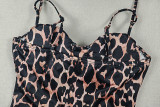 Women Elegant Slit Irregular Backless Strapless Leopard Print Braided Dress