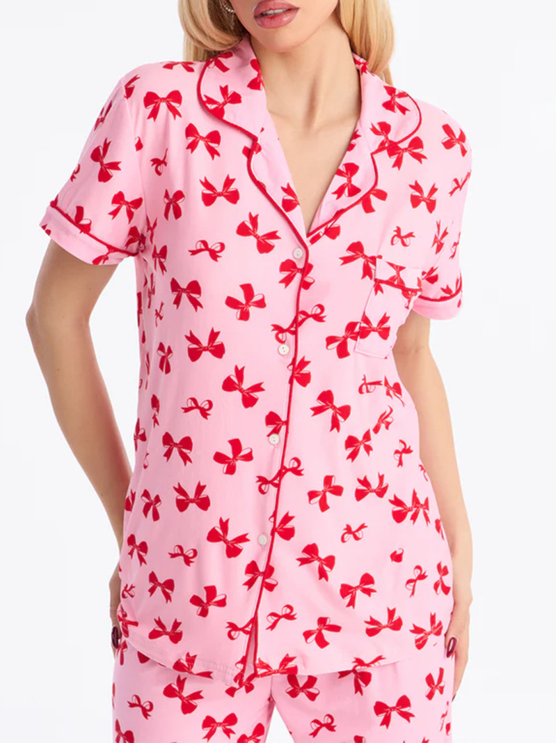 Printed Short-Sleeve Top & Pants Pajama Two-Piece Set