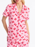 Women Casual Printed Short-Sleeved Top and Pants Pajama Two-Piece Set
