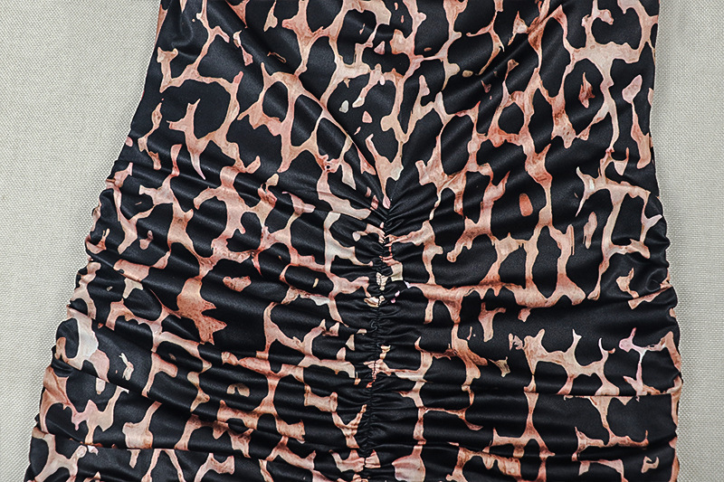 Slit Irregular Backless Strapless Leopard Print Braided Dress