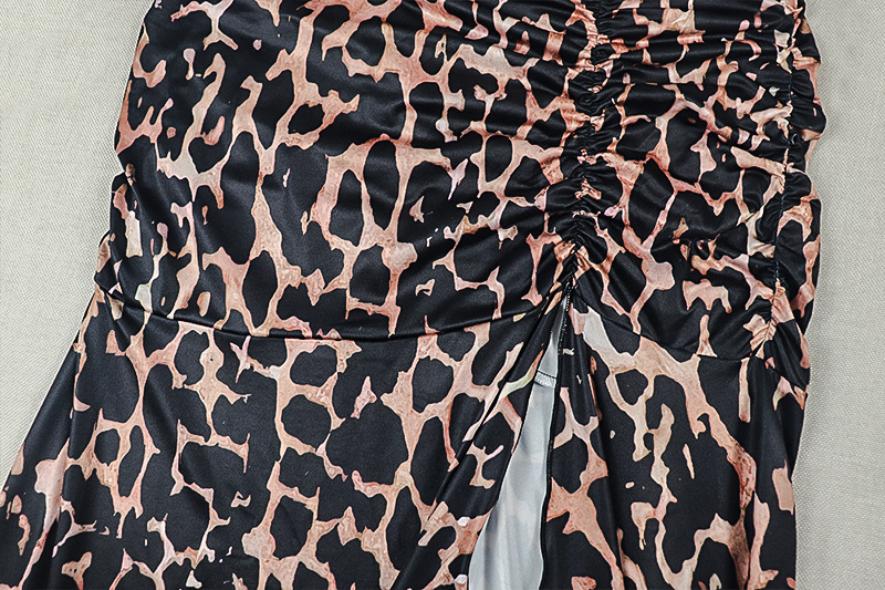 Slit Irregular Backless Strapless Leopard Print Braided Dress