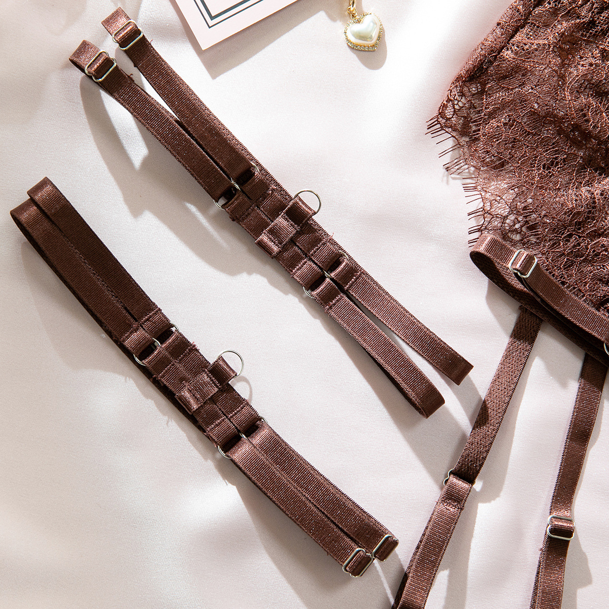 Lace Underwire Bra with Waist Belt Lingerie Set