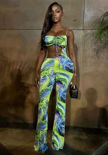 Women Printed Asymmetrical Sexy Strapless Bodycon Tie Jumpsuit
