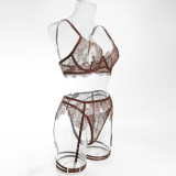 Women Lace Underwire Bra with Waist Belt Lingerie Set
