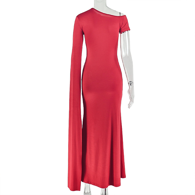 Lace-Up Ruffled Slash Shoulder Bodycon Evening Dress