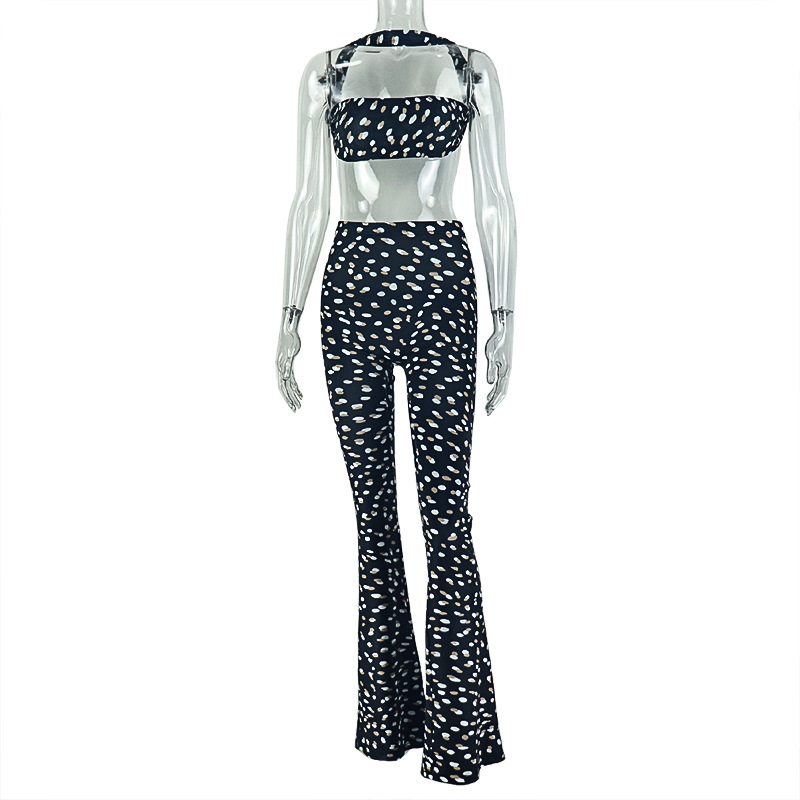 Polka Dot Print Backless Top & Pants Two-Piece Set