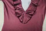 Women Bodycon V-Neck Color Block Maxi Dress