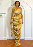 Women Formal Party Elegant Ruffled Slash Shoulder One-Shoulder Bodycon Dress