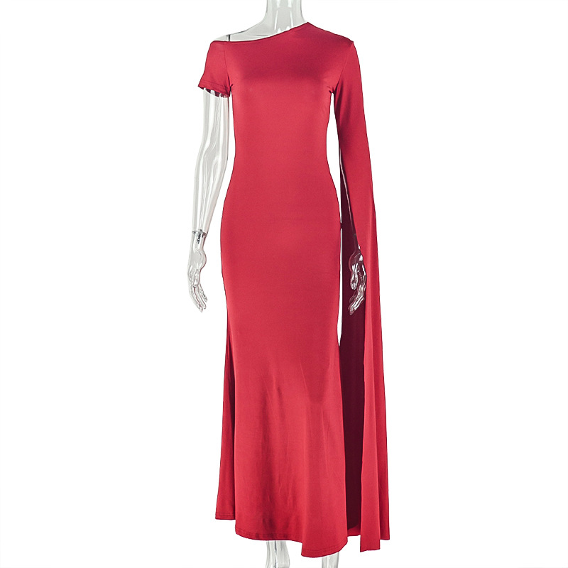Lace-Up Ruffled Slash Shoulder Bodycon Evening Dress