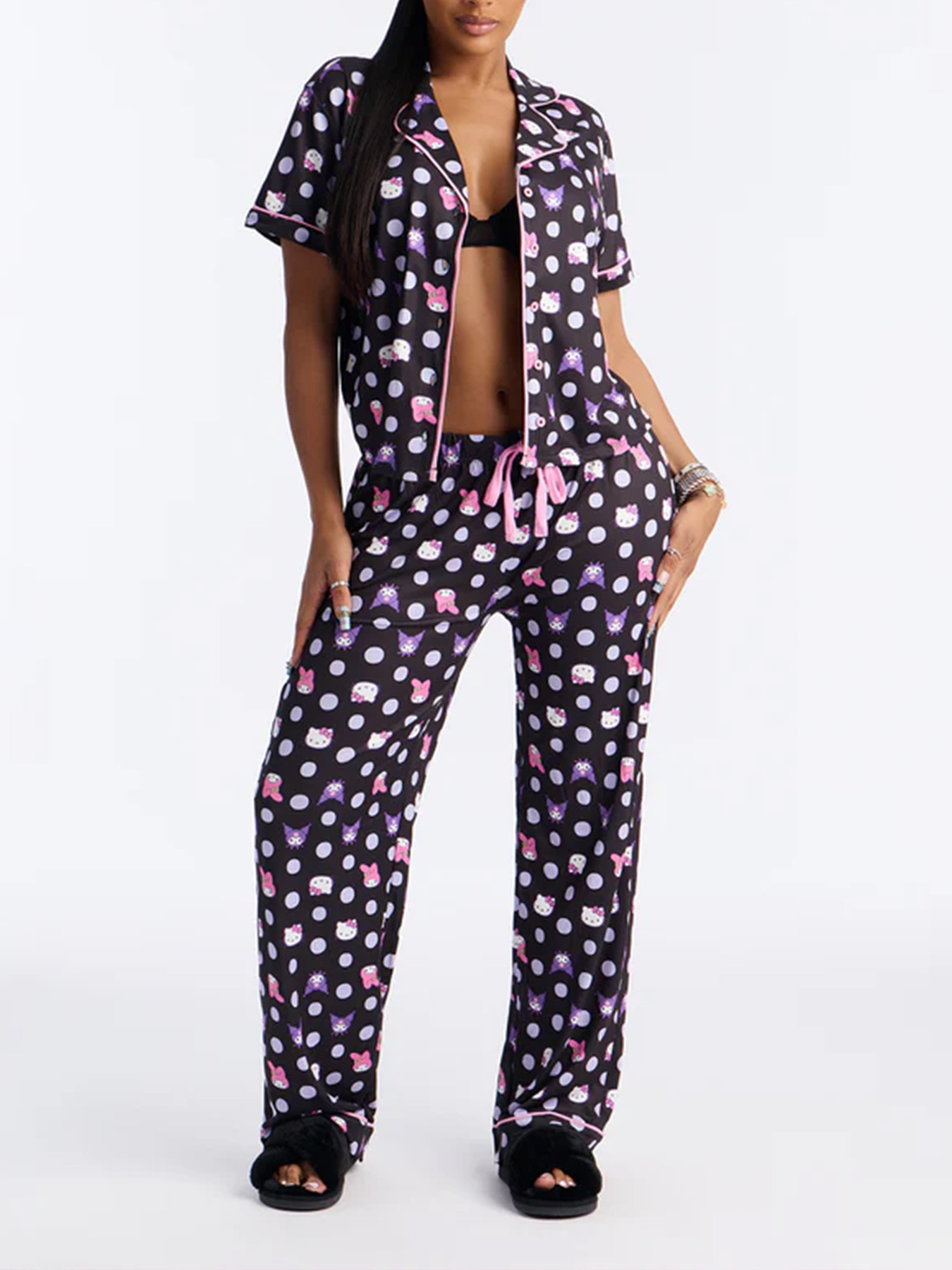 Printed Short-Sleeve Top & Pants Pajama Two-Piece Set