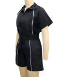Women Color Block Striped Top and Wide-Leg Shorts Two-Piece Set