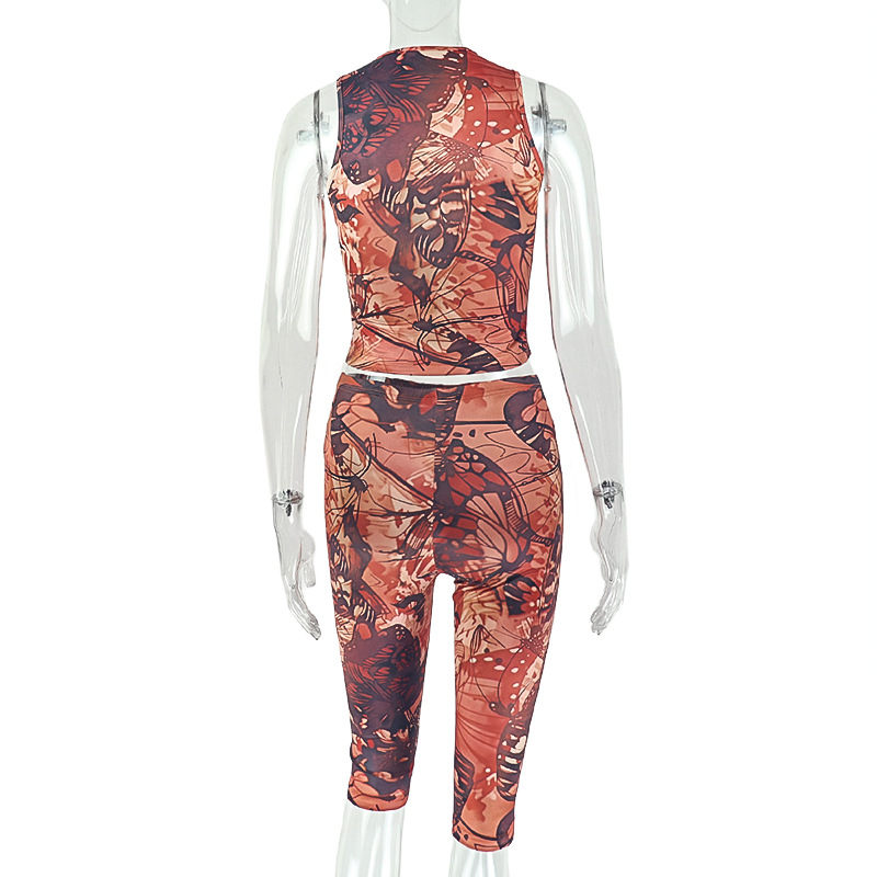 Printed Sleeveless Top & Pants Two-Piece Casual Set