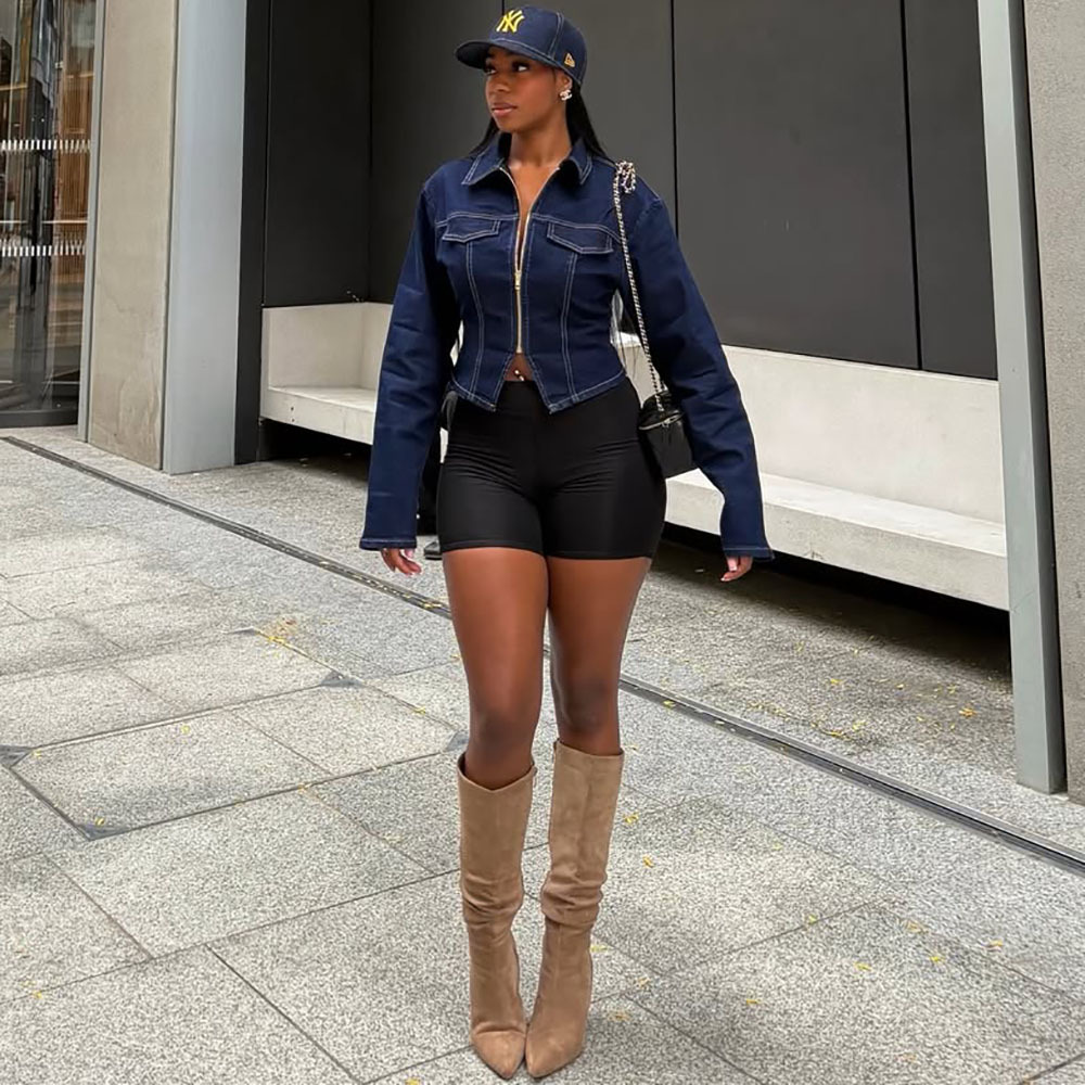 Turndown Collar Long-Sleeve Denim Jacket for Casual Layering