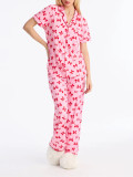 Women Casual Printed Short-Sleeved Top and Pants Pajama Two-Piece Set
