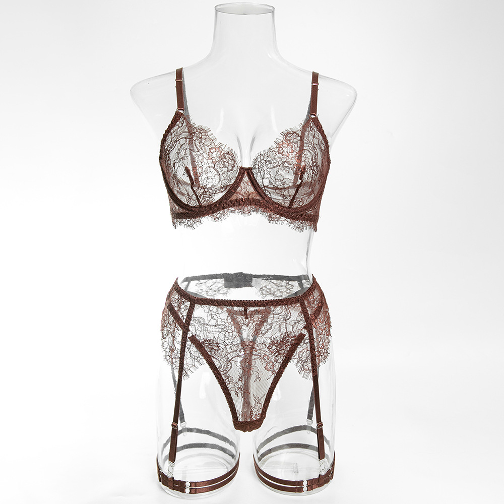 Lace Underwire Bra with Waist Belt Lingerie Set