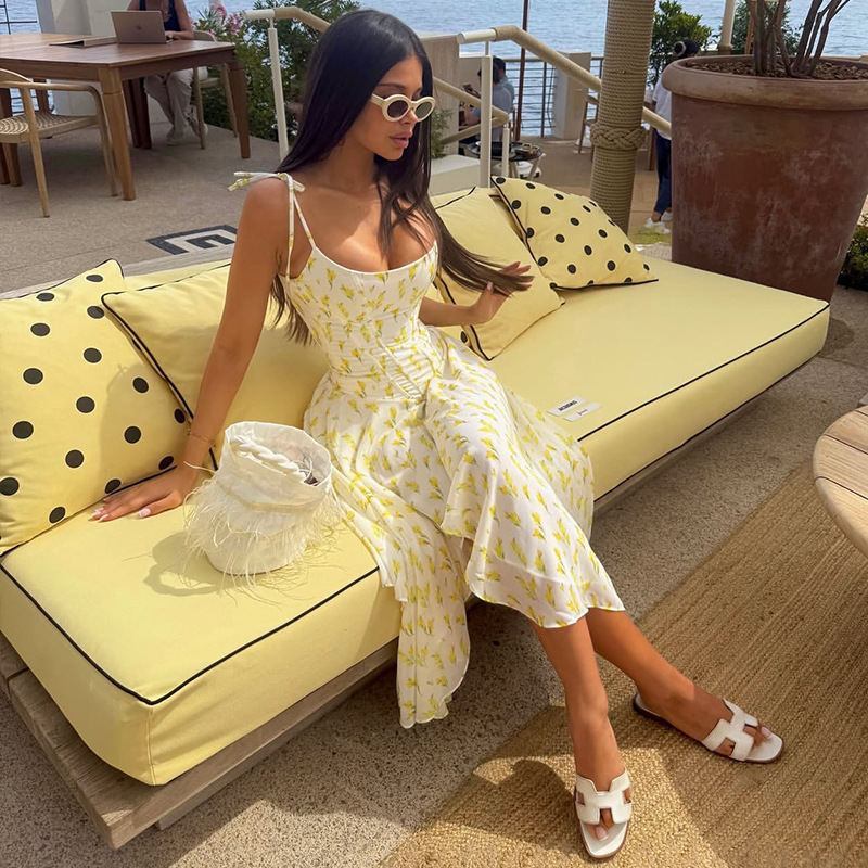 Printed Backless Sleeveless Strapless Summer Dress