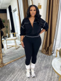Women Casual Long-Sleeve Zipper Top and Pant Two-Piece Set