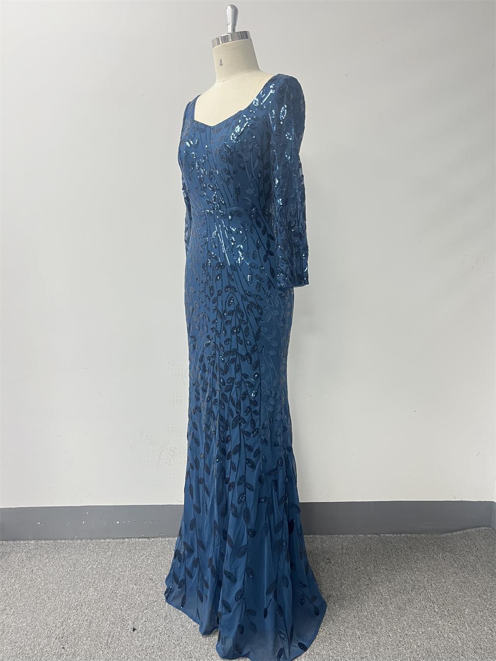 Sequin Round Neck Half Sleeve Mermaid Evening Gown